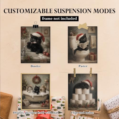 DOFQZ Funny Black Cat Christmas Bathroom Wall Art Prints 8x10 Set of 4 - color: 29Child, size: 8*10