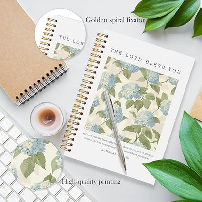 Christian Notebook, Numbers 6:24-26 Bible Journal for Women, May the Lord Bless You Religious Scripture Hydrangeas Flowers Spiral Notebook, Prayer Journal for Women, 5.5x8.3 - color: bt8