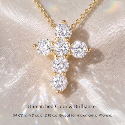 ASHINE Icy Brilliance Cross Pendant Necklace, 20" Adjustable Cable Chain - color: Yellow Gold