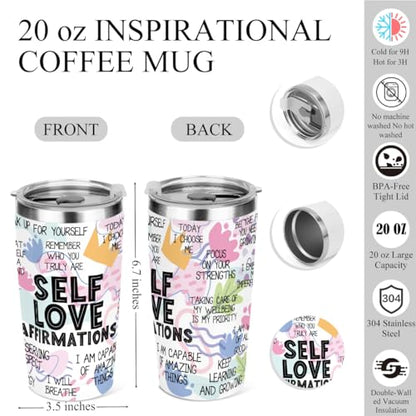 Positive Affirmations Tumbler, Self Love Mental Health Gifts Inspirational Gifts for Women Girls Sister Coworker Birthday Christmas Friendship Graduation, 20 oz Insulated Coffee Tumbler Travel Cup - color: Self Love 0850