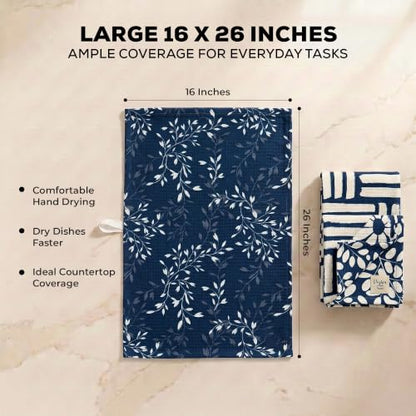 Kitchen Towels, Dish Towels for Kitchen, 3 Pc Kitchen Towel Set - color: Navy/Tan