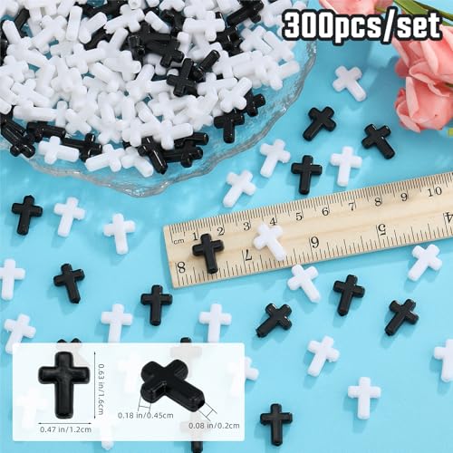 Ornaland Mini Cross Beads, Easter Crucifix for Rosary Making Bulk, 300 Pcs - color: Black White
