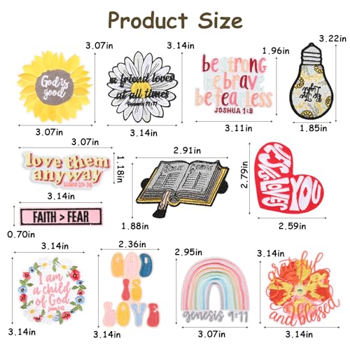12 PCS Bible Verse Embroidered Iron On Patches for Clothes,Christian Sew On Applique Patches for Hat,Backpack,Jackets,Vintage Inspired Embroidery Patch for Kids,Teens, Adult - color: 12 PCS Bible Verse