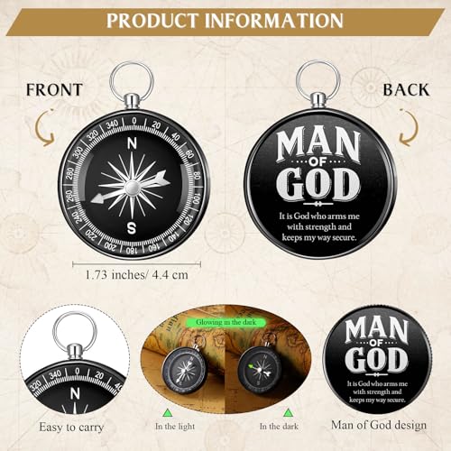 Chiisong 25 Set Man of God Gifts Include 25 Christian Mini Compass, 25 Religious Notebooks, 25 Bamboo Ballpoint Pens for Father's Day Pastors Church Travel Party Favors(25 Sets,Black) - color: Black