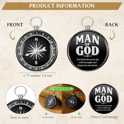 Chiisong 25 Set Man of God Gifts Include 25 Christian Mini Compass, 25 Religious Notebooks, 25 Bamboo Ballpoint Pens for Father's Day Pastors Church Travel Party Favors(25 Sets,Black) - color: Black