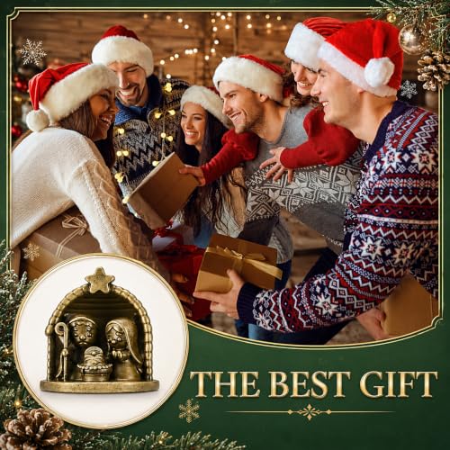 Civaner 50 Pcs Mini Brass Color Nativity Scene Figurines, Tiny Jesus Family - style: Jesus Family