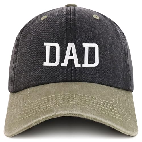 Trendy Apparel Shop Dad Embroidered Pigment Dyed Low Profile Cotton Cap - color: Black Khaki