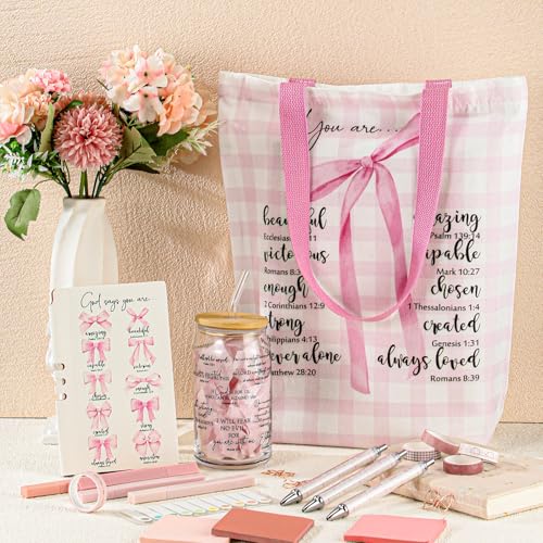 Singhoow 29 Pcs Bible Study Supplies Journaling Kit for Women - color: Bow, style: Pink
