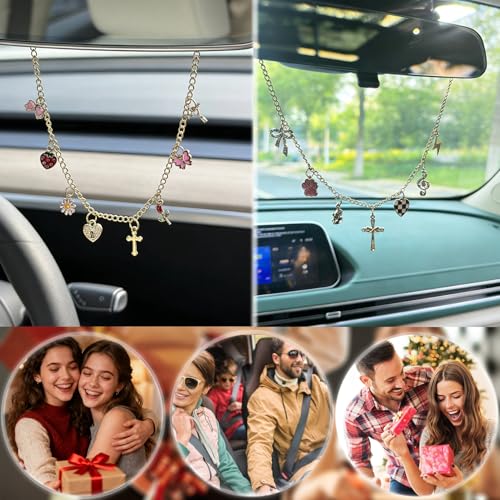 Car Rearview Mirror Charm Gold Hanging Cross Seashell Sun Ornament - color: Ocean