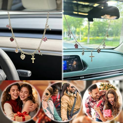 Car Rearview Mirror Charm Gold Hanging Cross Seashell Sun Ornament - color: Ocean