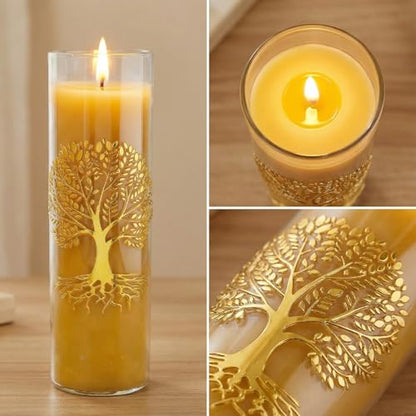 CYS-Edge Tree of Life Pure Beeswax Prayer Candles in Glass Jars, 3 Pack, 204-Hour Total Burn, 1.8 x 5.9 Inch, Yellow Christian Devotional Candles - size: 1.8 x 6inches