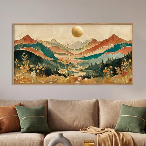 Boho Mountain Colorful Framed Canvas Wall Art -20"x40" - color: Boho Mountain Colorful Wall Art, size: 20"L x 40"W