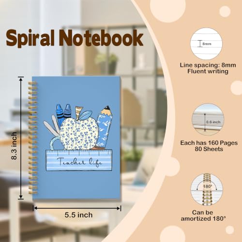 JMICTUB Chinoiserie Blue Teacher Life Spiral Notebook 5.5x8.3, Teacher Appreciation Gifts for Women Hardcover Lined Journal - color: Spiral notebook-05