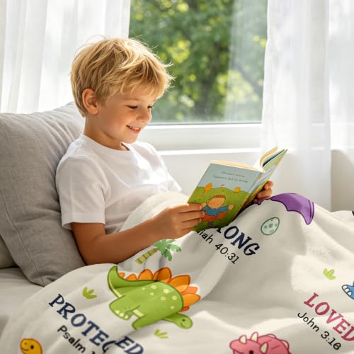 Mosslink Baptism Gifts for Boys Girl, Christian Gift Dinosaur Blanket 40"x50" - color: White-god Says I Am