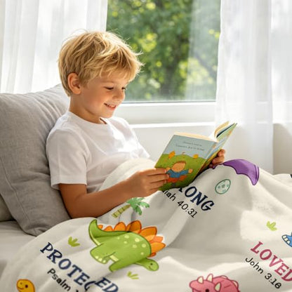 Mosslink Baptism Gifts for Boys Girl, Christian Gift Dinosaur Blanket 40"x50" - color: White-god Says I Am