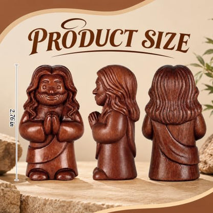 Fuutreo Wooden Mini Jesus Figurine Praying Christian Little Jesus Statue