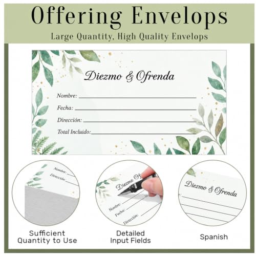 Woanger 500 Count Spanish Offering Envelopes Tithe Donation Tithes and Offering for Church Supplies (Watercolor Leaf) - style: Watercolor Leaf