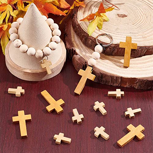 SUNNYCLUE 100Pcs 2 Styles Easter Wooden Crosses Bulk Wood Cross Charm Natural Wood Crosses Beads Cross Charms for Crafts Party Men Women DIY Bracelet Necklace Earrings Jewelry Making Accessories - color: 100pcs 2 Colors 22x14mm/ 42x24.5mm