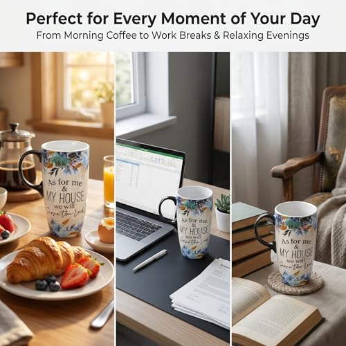 Topadorn 17oz Ceramic Travel Mug with Lid, Christian Bible Verse Mug - color: As for me&my house