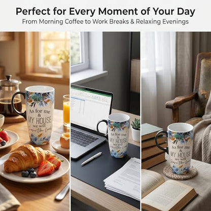 Topadorn 17oz Ceramic Travel Mug with Lid, Christian Bible Verse Mug - color: As for me&my house