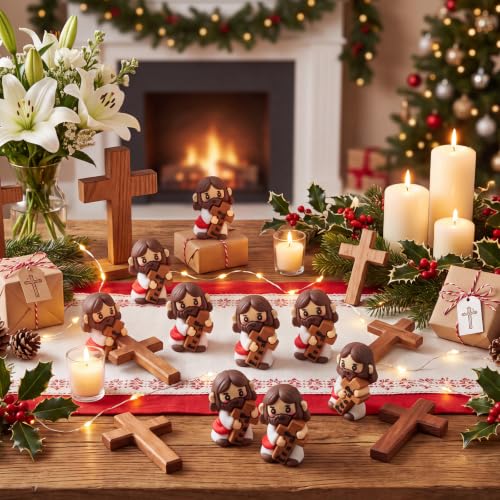 Junkin 40 Sets 1.57 Inch Little Jesus Figures Religious Christian Gifts - style: Give It All to God