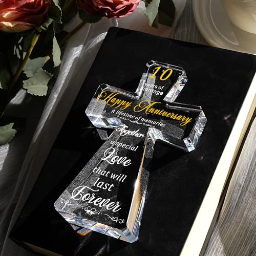 JOASURA 10th Wedding Anniversary Crystal Cross Gifts for Couple - style: 10th