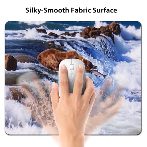 Grizzly Bear Mouse Pad, Katmai National Park Alaska Waterfall Desk Mat - color: Cute Colorful Art Rec23