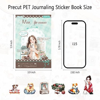 Coffee Time PET Sticker Book, 20 Sheets Die Cut Stickers - color: Peppermint Nap