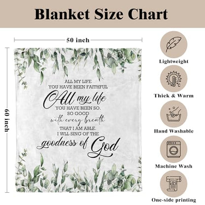 Christian Blanket, Christian Gifts for Women Men, Bible Verse Religious Scripture Botanical Throw Blankets for Home Bedroom Living Room Couch Sofa, 50x60 Inches - color: Goodness of God