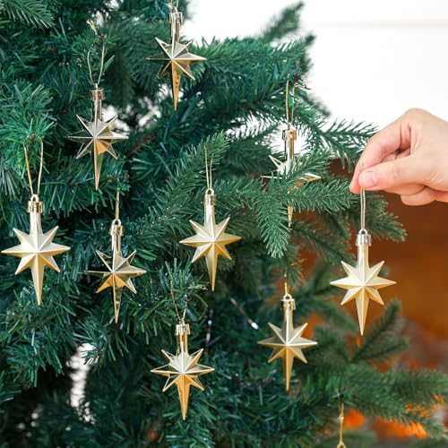Syhood 12 Pack Champagne Bethlehem Star Ornaments Christmas Tree - color: Champagne
