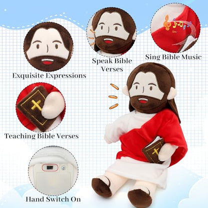 Yelakey Jesus Plush - 13.4“ Voice Jesus Plush Toy Speaking 20 Bible Verses and Singing 3 Bible Songs, Religious Stuffed Doll for Kids, Christian Easter Gift for Church and Sunday School - color: Red