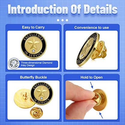 Dingion 24 Pcs Employee of The Month Lapel Pin 3/4 Inch Coworker Appreciation Award Gifts Bulk, Trophy Employees Pin Gifts for Staff Coworker Team Teacher Volunteer Recognition(Excellence in Service) - style: Excellence in Service