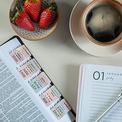 DiverseBee Laminated Bible Tabs (Large Print, Easy to Apply), Bible Tabs Old and New Testament, Bible Study Journaling Supplies, Bible Accessories, Bible Index Tabs, 72 Bible Book Tabs (Petal) Medium - color: Petal