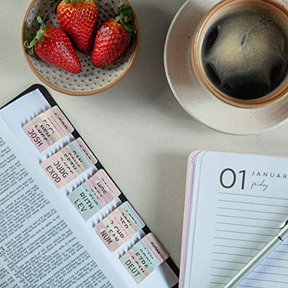 DiverseBee Laminated Bible Tabs (Large Print, Easy to Apply), Bible Tabs Old and New Testament, Bible Study Journaling Supplies, Bible Accessories, Bible Index Tabs, 72 Bible Book Tabs (Petal) Medium - color: Petal
