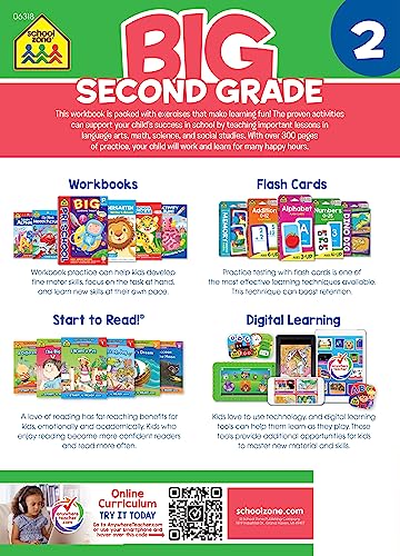 School Zone Big Second Grade Workbook: 320 Pages, 2nd Grade, Word Problems, Reading Comprehension, Phonics, Math, Science, Ages 7 to 8