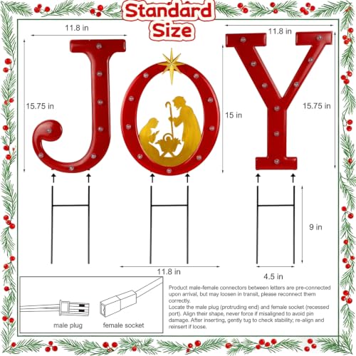 Hausse Lighted Christmas Decorations Outdoor, 15" Joy Letter Nativity Scenes Sets, Xmas Metal Religious Yard Decor with Stake, Battery Powered for Home Winter New Year Holiday Garden Patio Lawn