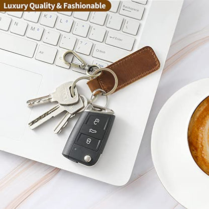 Jack&Chris Genuine Leather Car Keychain, Universal Key Fob Keychain, Leather Key Chain Holder for Men and Women, JC306 - color: Brown