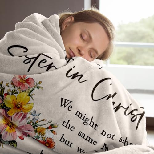 Christian Gifts for Women, Sister in Christ Floral Cross Blanket - color: Cream
