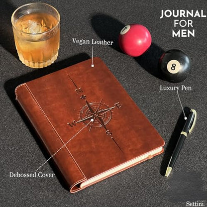 SETTINI® Vegan Leather Journal Gift Set with Pen 192 Pages, Compass - color: Compass