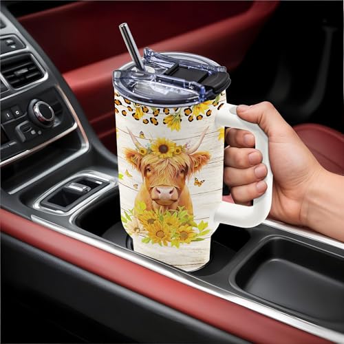 Just A Girl Who Loves Highland Cows, 40 oz Tumbler with Handle - color: HighlandCow-Yellow
