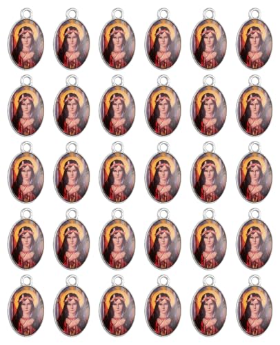 COTTVOTT Saint Therese of Lisieux/Saint Mother Teresa of Calcutta/Divine Mercy Jesus/Mater Dolorosa Patron Saint Medal Charm Pendant for DIY Rosary Necklace Bracelet Jewelry Making Part - color: 30pcs-Enamel St. Philomena