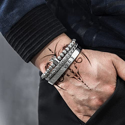 WFYOU Stainless Steel Bracelets for Men Gold Cuff Bracelet Birthday Gifts - color: Silver 3