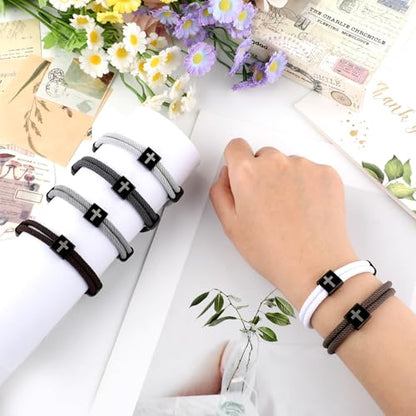 PineHaven 6 Pcs Braided Cross Bracelet for Men Women, Adjustable Christian Rope Cross Bracelet with Metal Knot Religious Gifts - color: Black,White,Grey