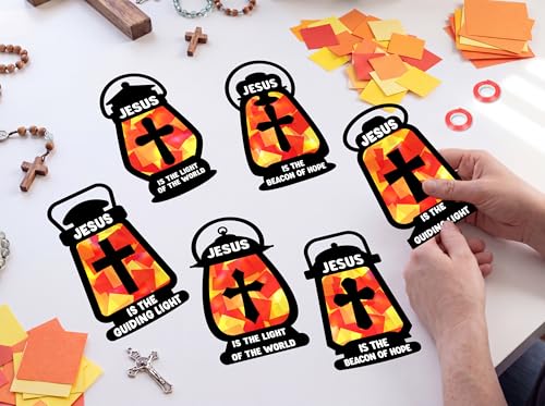 42PCS Sunday School VBS Crafts Bulk: Black Paper Oil-Lamp Nativity Suncatchers,Jesus Religious Christian Classroom Camping Activity DIY Kits Gifts Church Decorations,Window Stained Glass Effect - style: black oil lamp