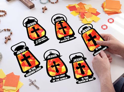 42PCS Sunday School VBS Crafts Bulk: Black Paper Oil-Lamp Nativity Suncatchers,Jesus Religious Christian Classroom Camping Activity DIY Kits Gifts Church Decorations,Window Stained Glass Effect - style: black oil lamp