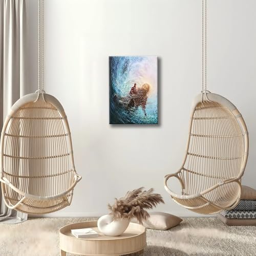 Framed Jesus Reaching Hand Wall Art Christian Canvas Painting of Faith and Rescue Religious Picture Print for Living Room Church Prayer Room Spiritual Poster on Ready to Hang12x16In - color: Jesus1, size: 12x16 Inches