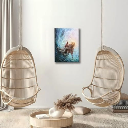 Framed Jesus Reaching Hand Wall Art Christian Canvas Painting of Faith and Rescue Religious Picture Print for Living Room Church Prayer Room Spiritual Poster on Ready to Hang16x24In - color: Jesus1, size: 16x24 Inches