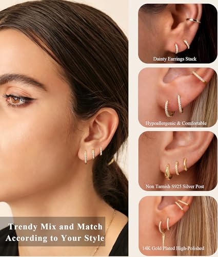 3Pairs Gold Cross Earrings for Women Hoops Huggie Earrings Stack Set - color: Gold-6