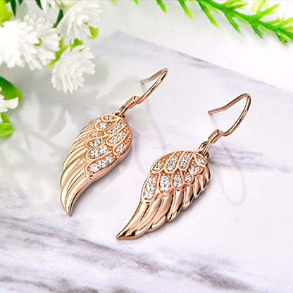 Starchenie Angel Wings Dangle Earrings for Women 925 Sterling Silver Cubic Zirconia Threader Earrings - color: Rose Gold