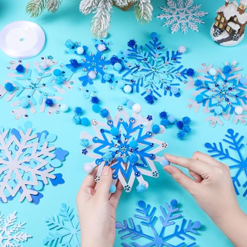 Funrous 48 Sets Snowflake Crafts Kit Winter Paper Crafts Hanging Ornaments - style: Snowflake